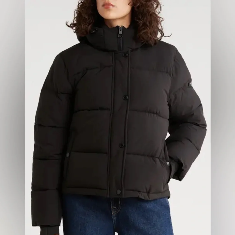 BCBGeneration (M) BCBG Black Matte Classic Quilted Puffer Winter Coat with Hood - Picture 1 of 13